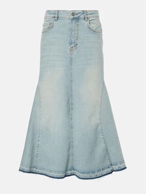 Ganni High-Rise Denim Midi Skirt